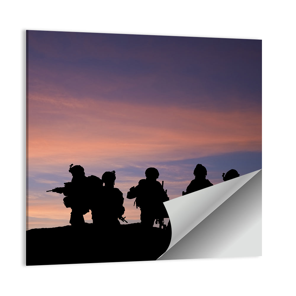 Soldiers Silhouetted at Sunset Wall Art