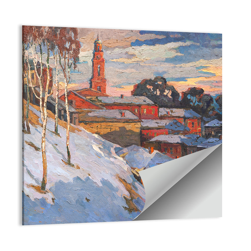 Snowy Village with Church Tower Wall Art