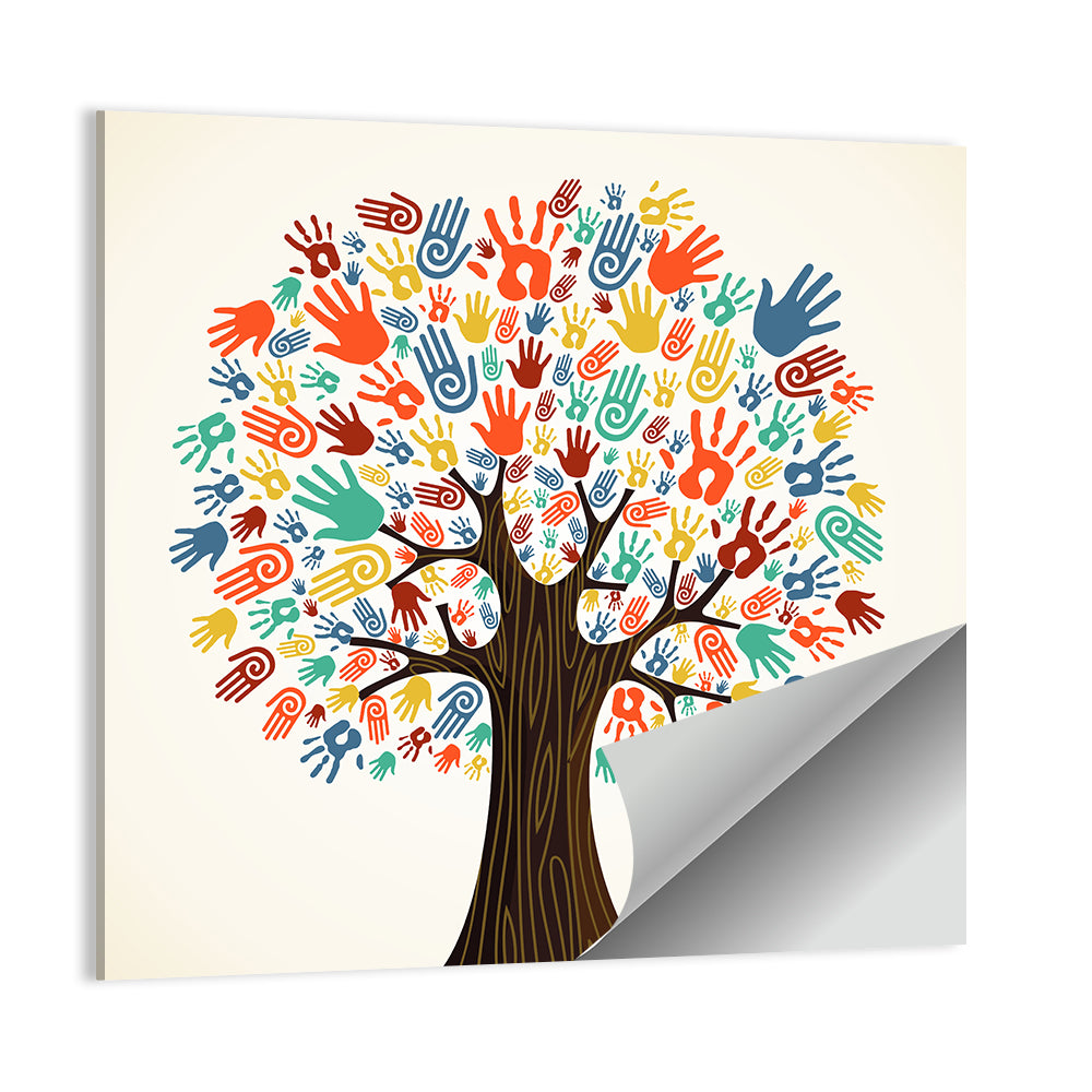 Colorful Handprint Tree Wall Art