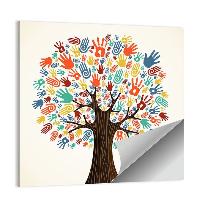 Colorful Handprint Tree Wall Art as a poster print