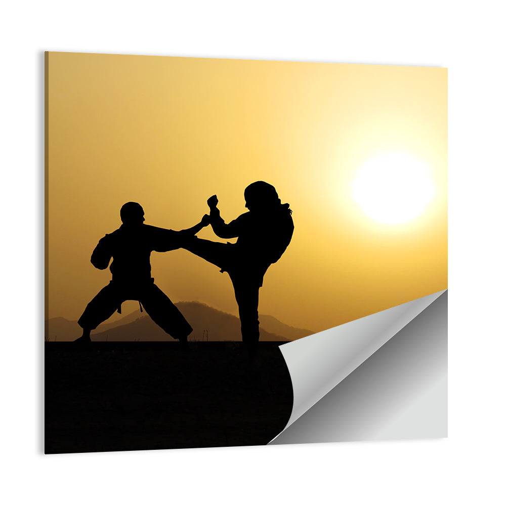 Martial Arts Silhouettes at Sunset Wall Art