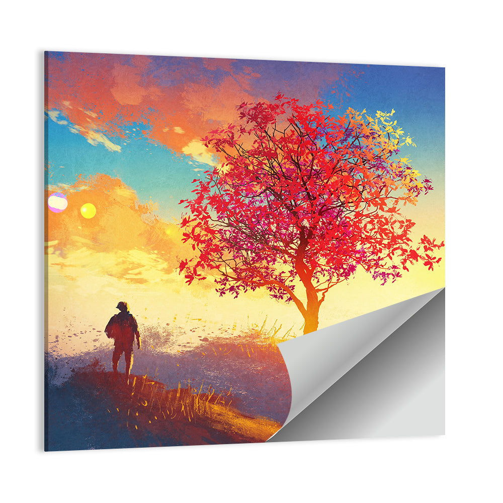 Autumn Tree with Silhouettes Wall Art