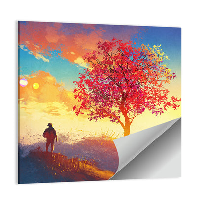 Autumn Tree with Silhouettes Wall Art