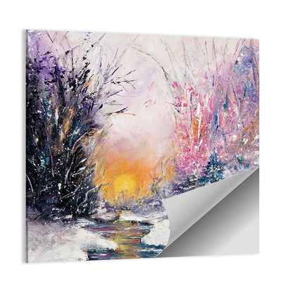 Golden Sunset Winter Stream Wall Art