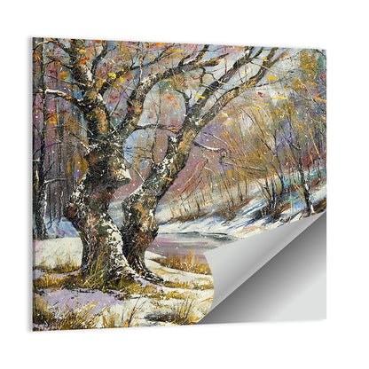 Frozen River in Winter Woodland Wall Art