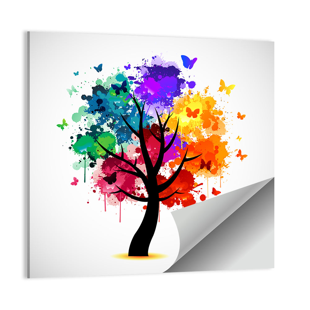 Painted Tree with Butterflies Wall Art