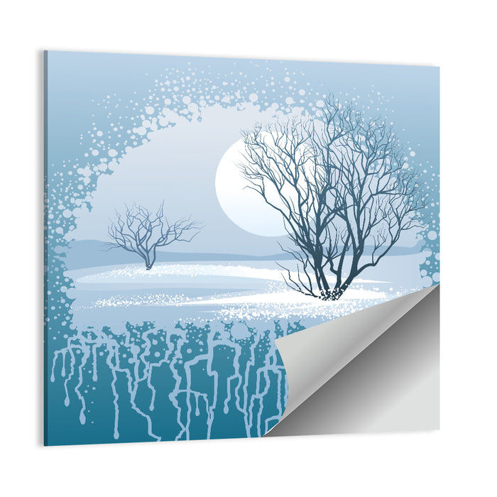 Moonlit Winter Tree Illustration Wall Art as a poster print