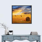 Sunset Over Hay Bales Wall Art