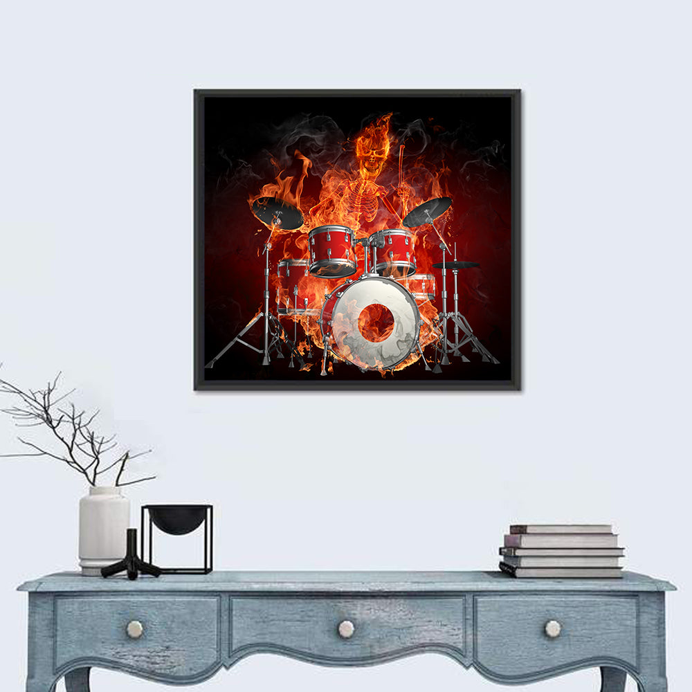 Flaming Skeleton Drummer Wall Art