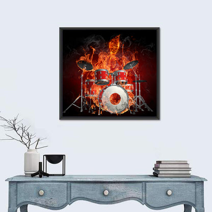Flaming Skeleton Drummer Wall Art