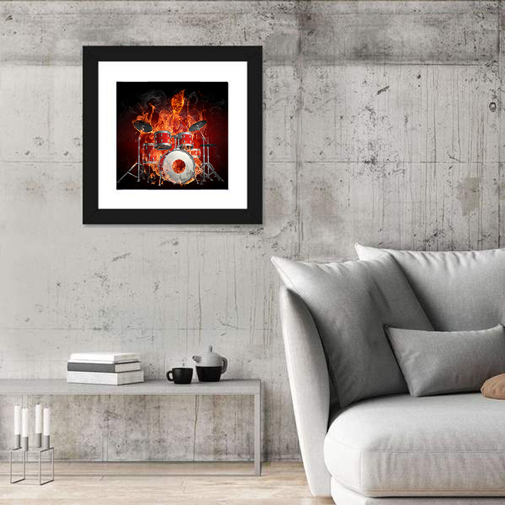 Flaming Skeleton Drummer Wall Art