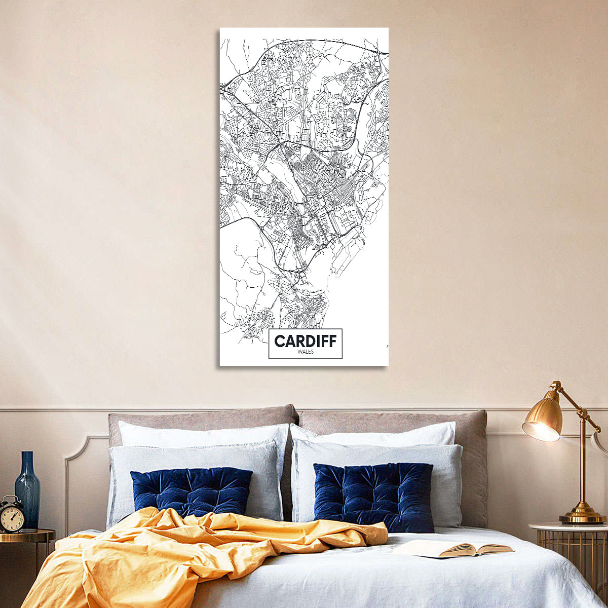 Cardiff City Map Wall Art in a room, portrait