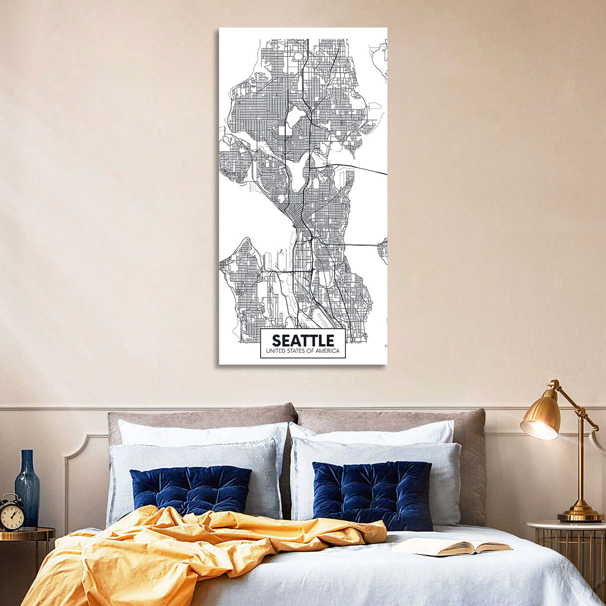 Seattle City Map Wall Art in a room, portrait