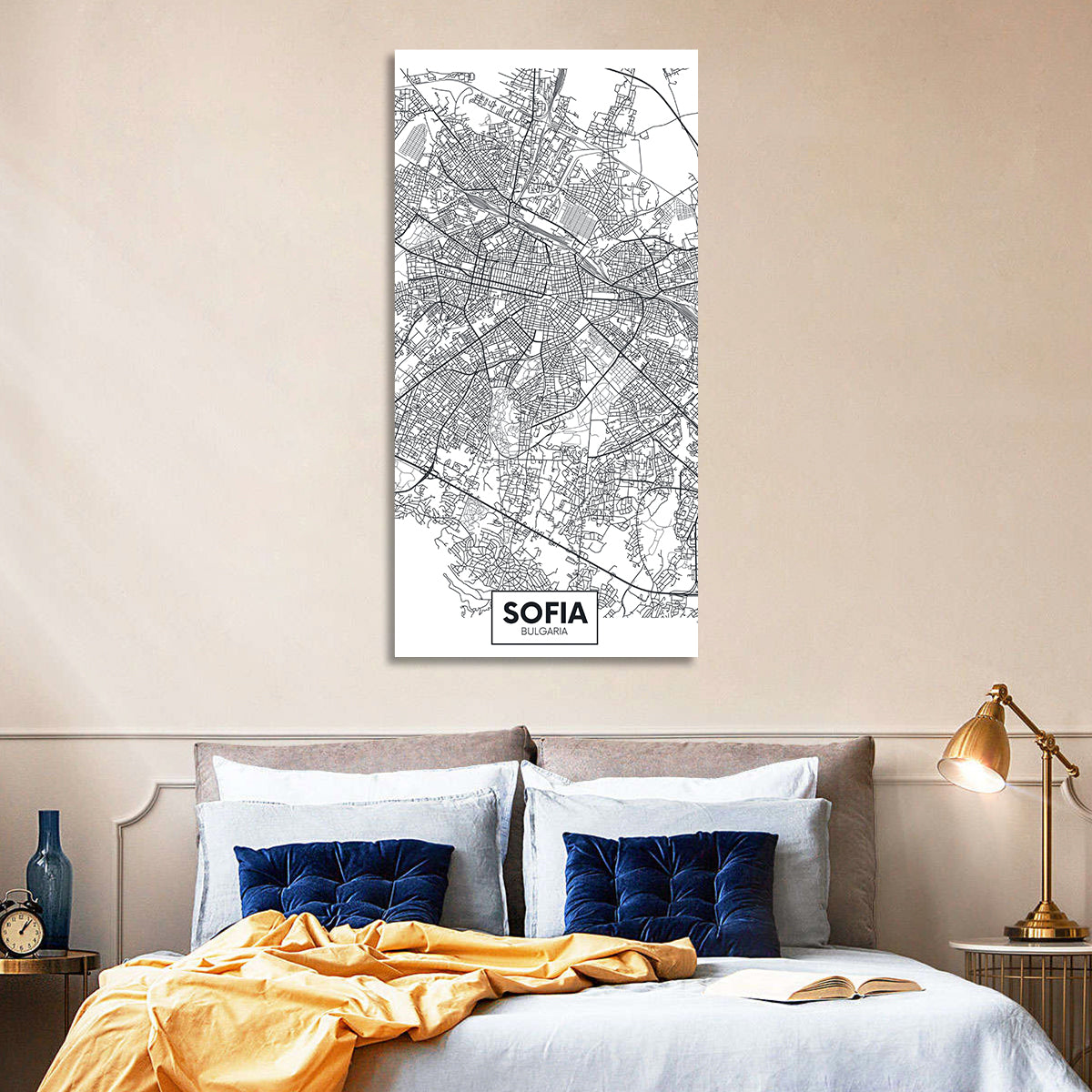 Sofia City Map Wall Art in a room, portrait