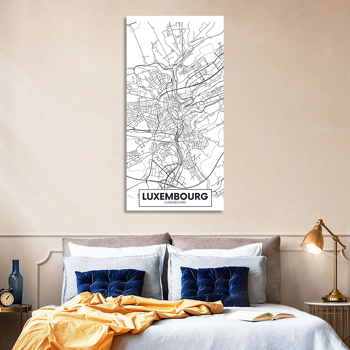 Luxembourg City Map Wall Art in a room, portrait