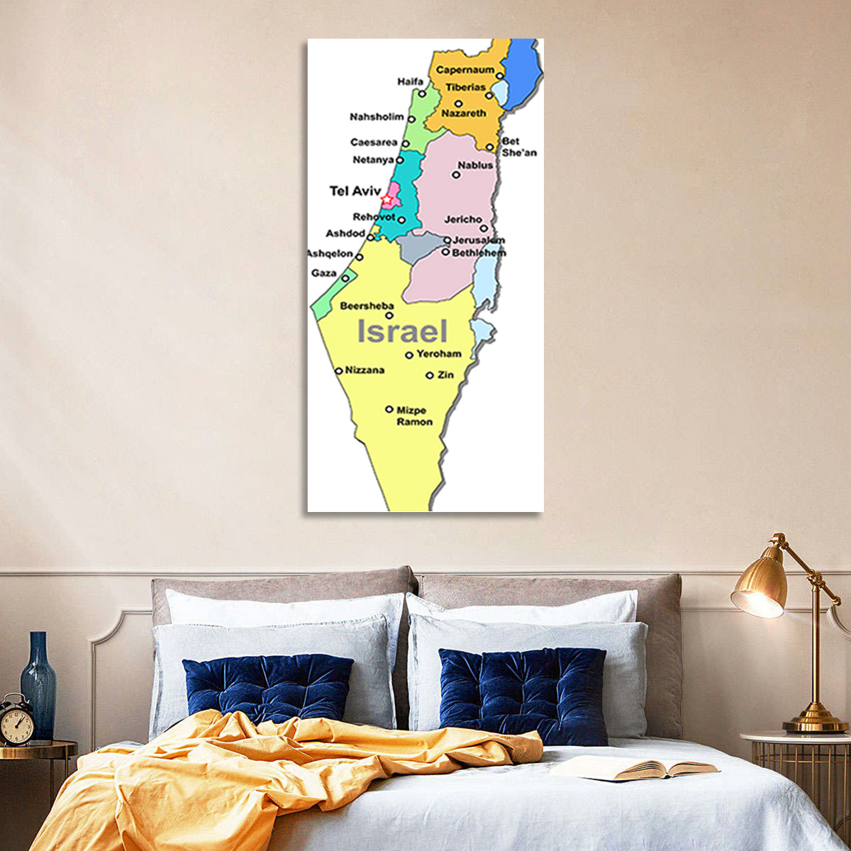 Minimalist Israel Map Wall Art in a room, portrait