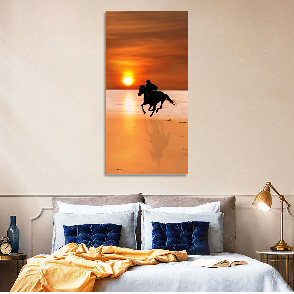 Horse and Rider at Sunset Wall Art