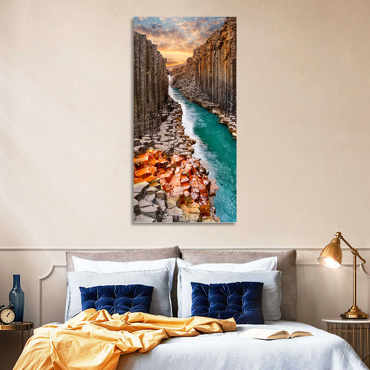 Stuðlagil Canyon Basalt Columns at Golden Hour Wall Art