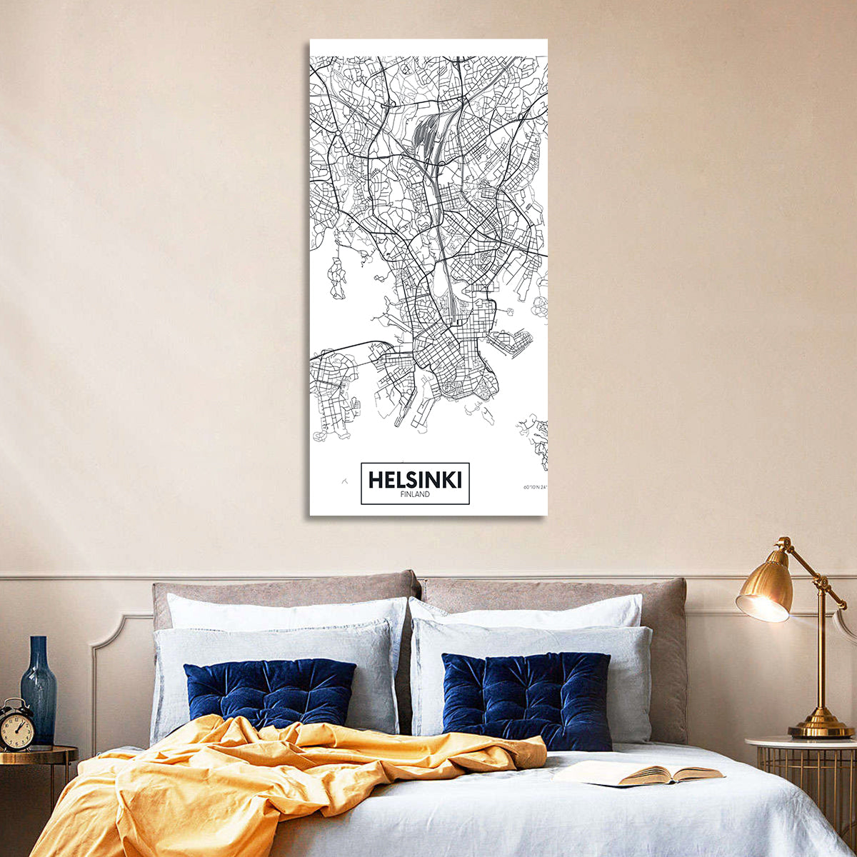 Helsinki Street Grid Map Wall Art