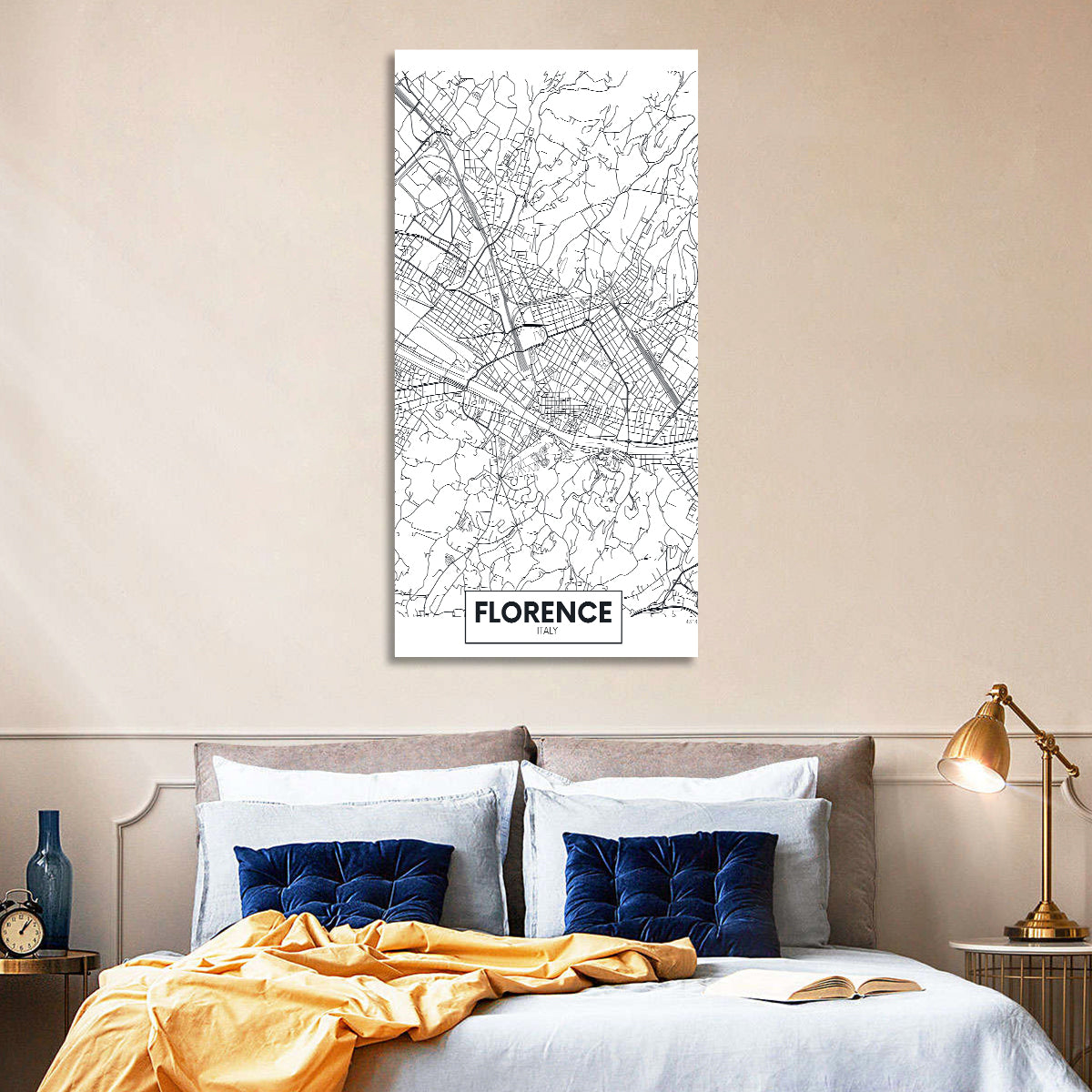 Florence Street Grid Map Wall Art in a room, portrait