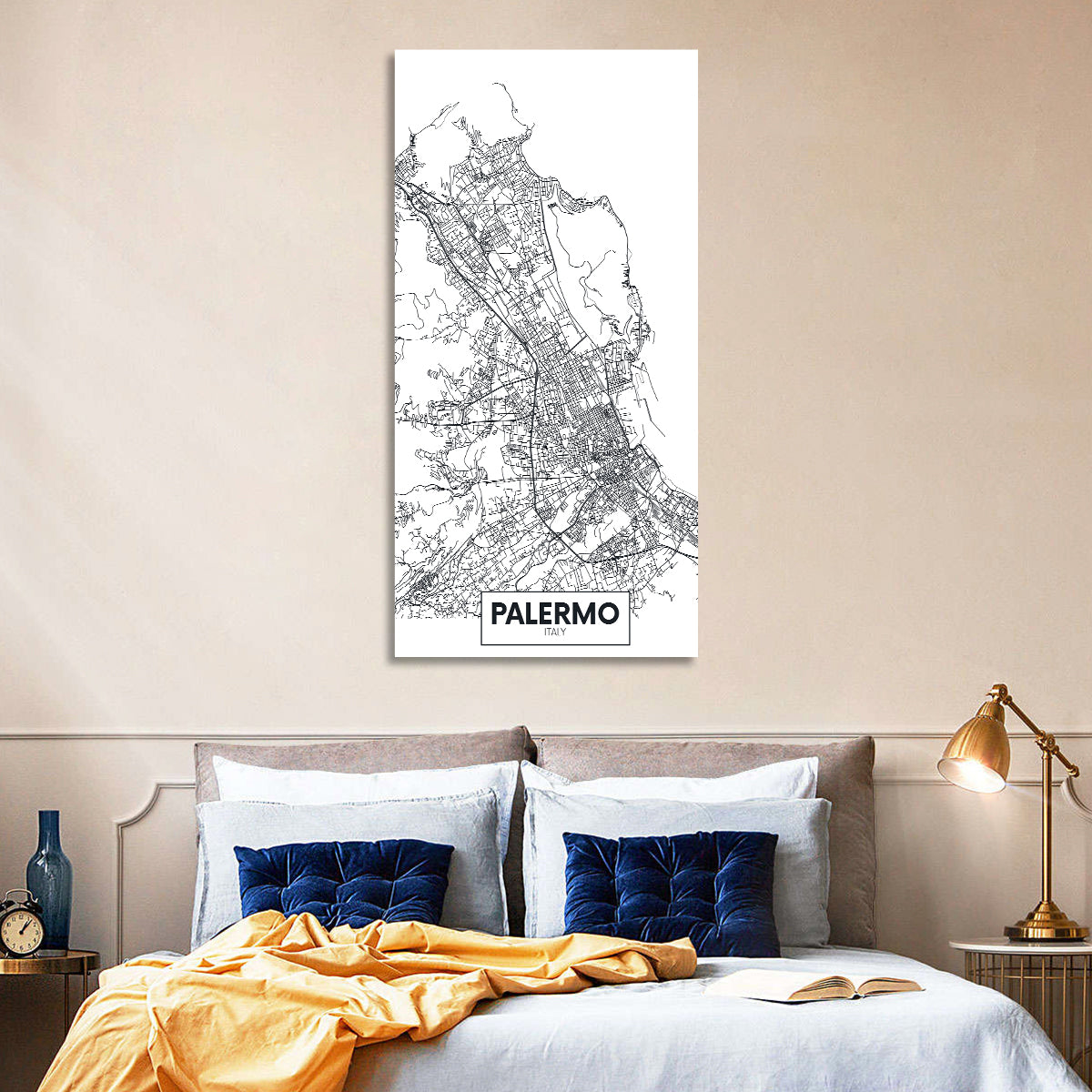 Palermo Minimalist City Map Wall Art in a room, portrait
