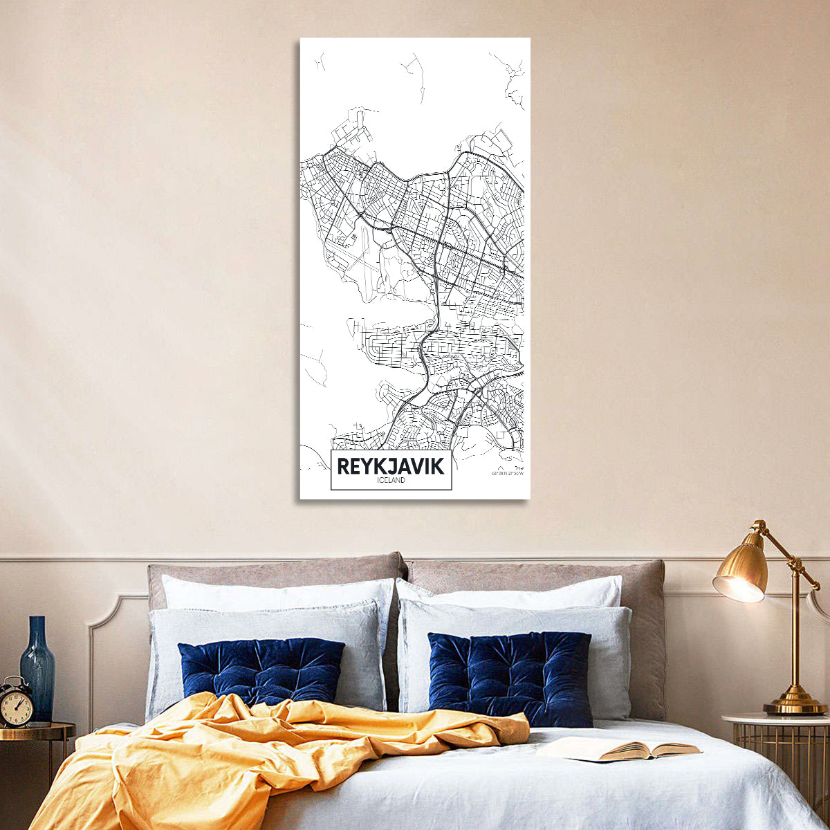 Reykjavik City Map Wall Art