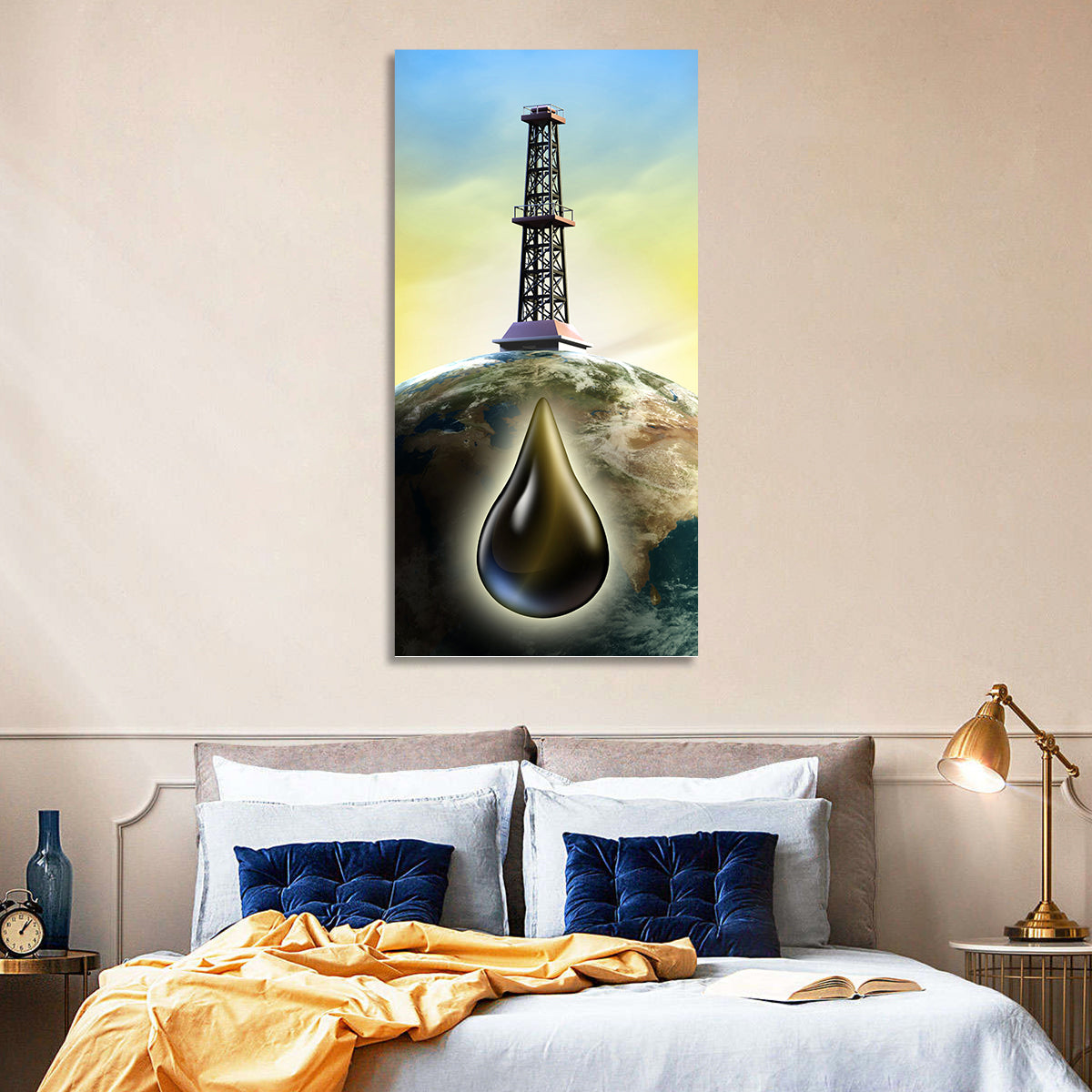 Oil Derrick with Glowing Drop Wall Art