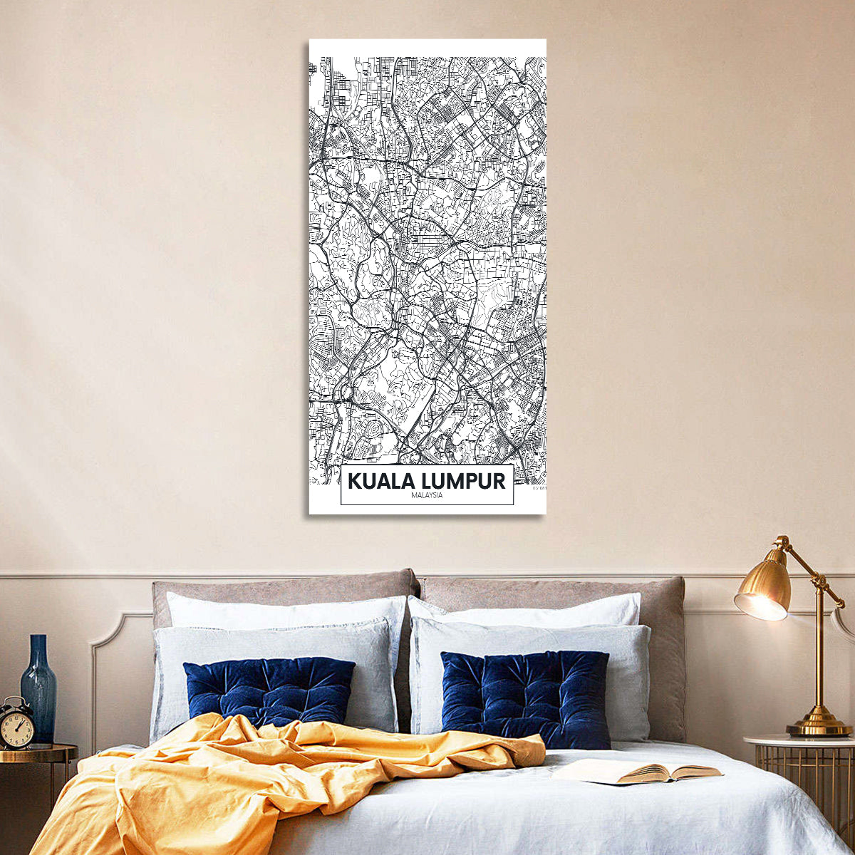 Kuala Lumpur Street Grid Map Wall Art