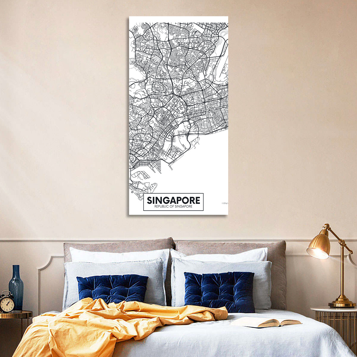 Singapore Minimalist City Map Wall Art in a room, portrait