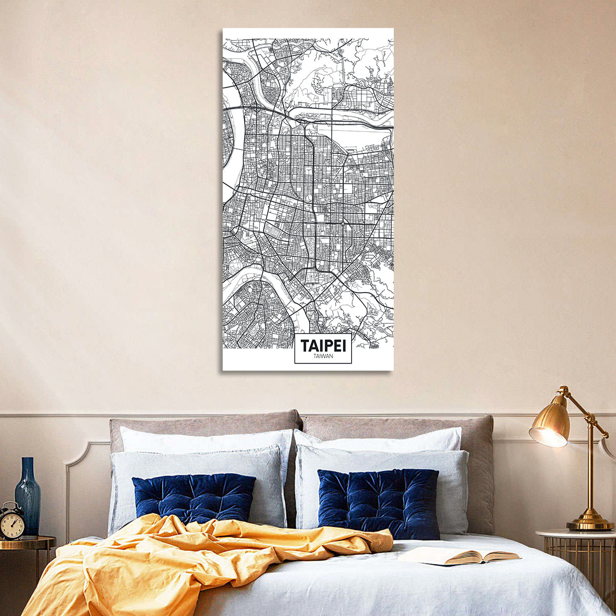 Taipei Street Grid Map Wall Art in a room, portrait