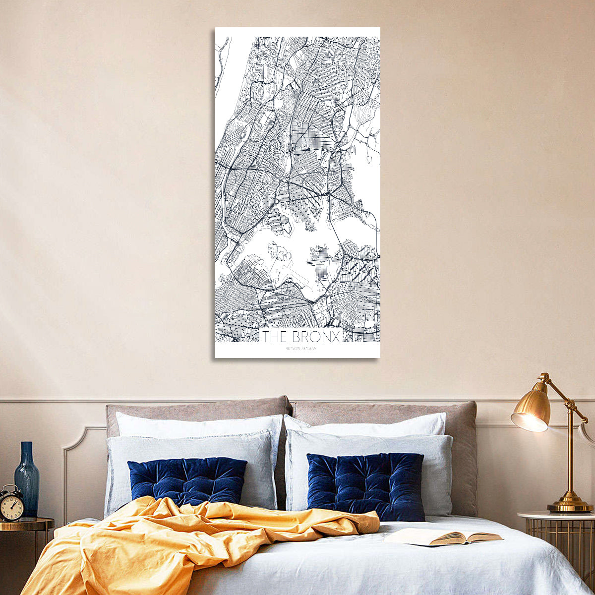 Bronx Black and White Map Wall Art in a room, portrait