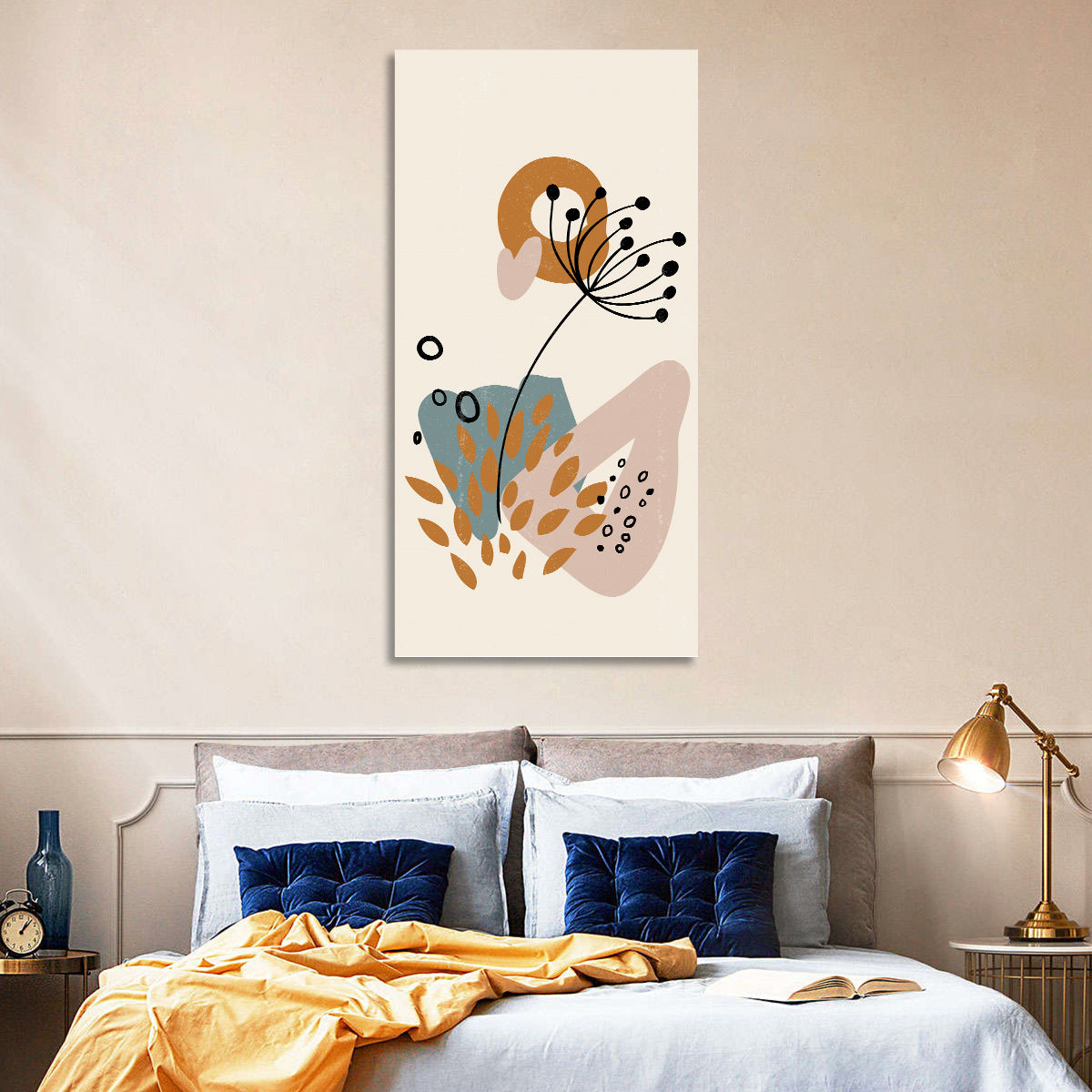 Minimalist Botanical Line Flower Wall Art in a room, portrait