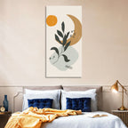 Leafy Branch with Sun and Moon Wall Art