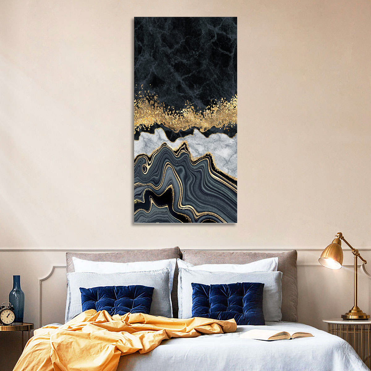 Black Gold River Wall Art in a room, portrait