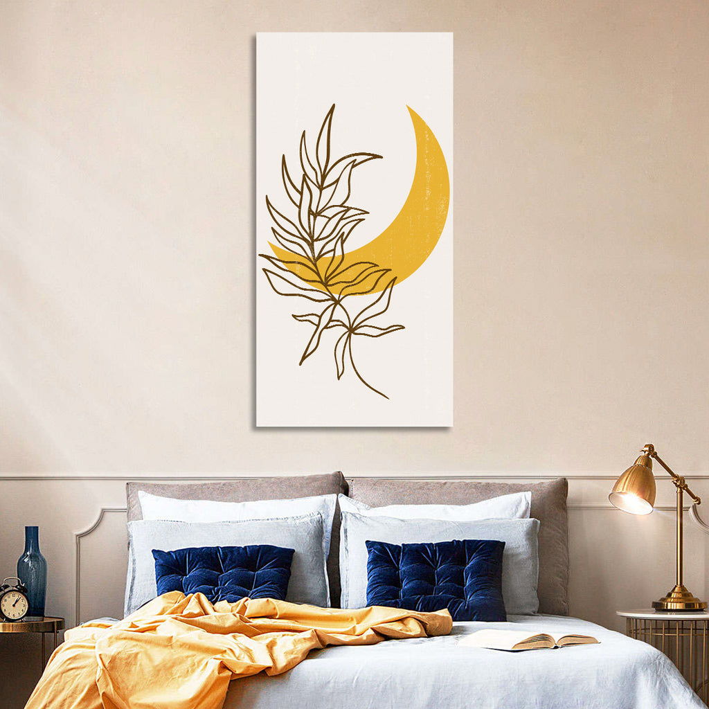 Crescent Moon Leaf Illustration Wall Art