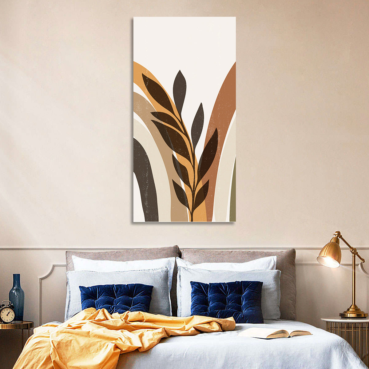 Tropical Boho Leaf Arches Wall Art in a room, portrait