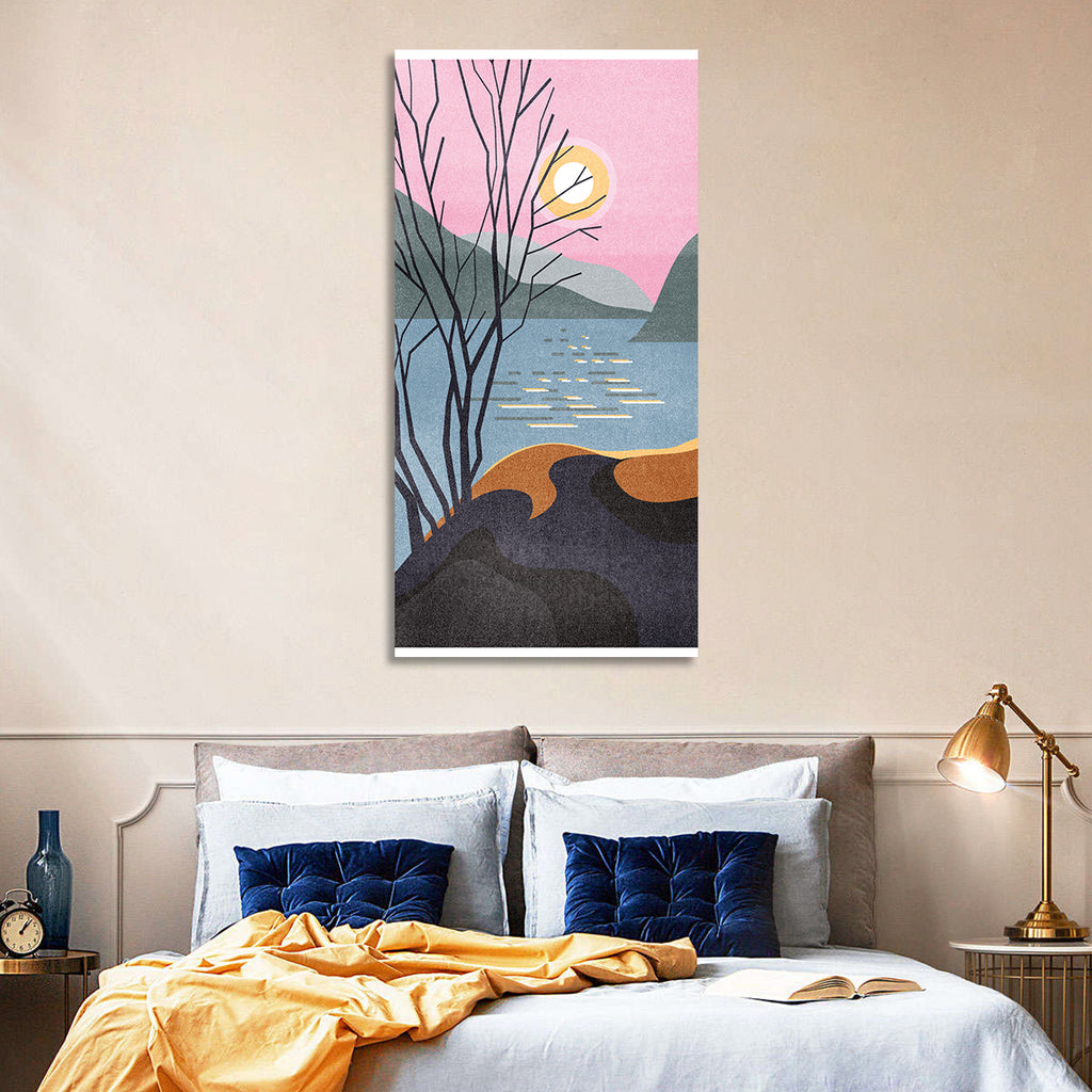 Sunset Over Lake with Bare Tree Wall Art