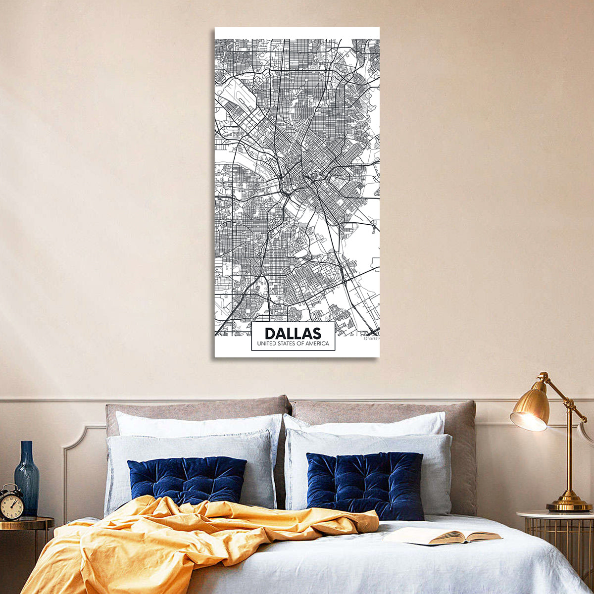 Dallas City Map with Coordinates Wall Art