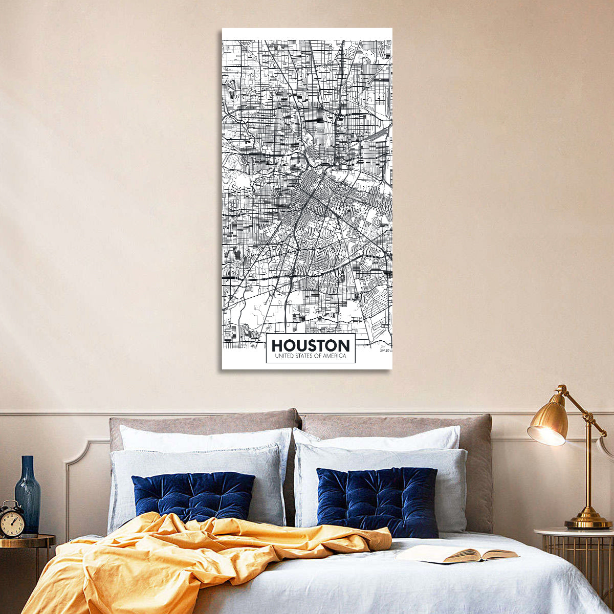 Houston Street Grid Map Wall Art in a room, portrait