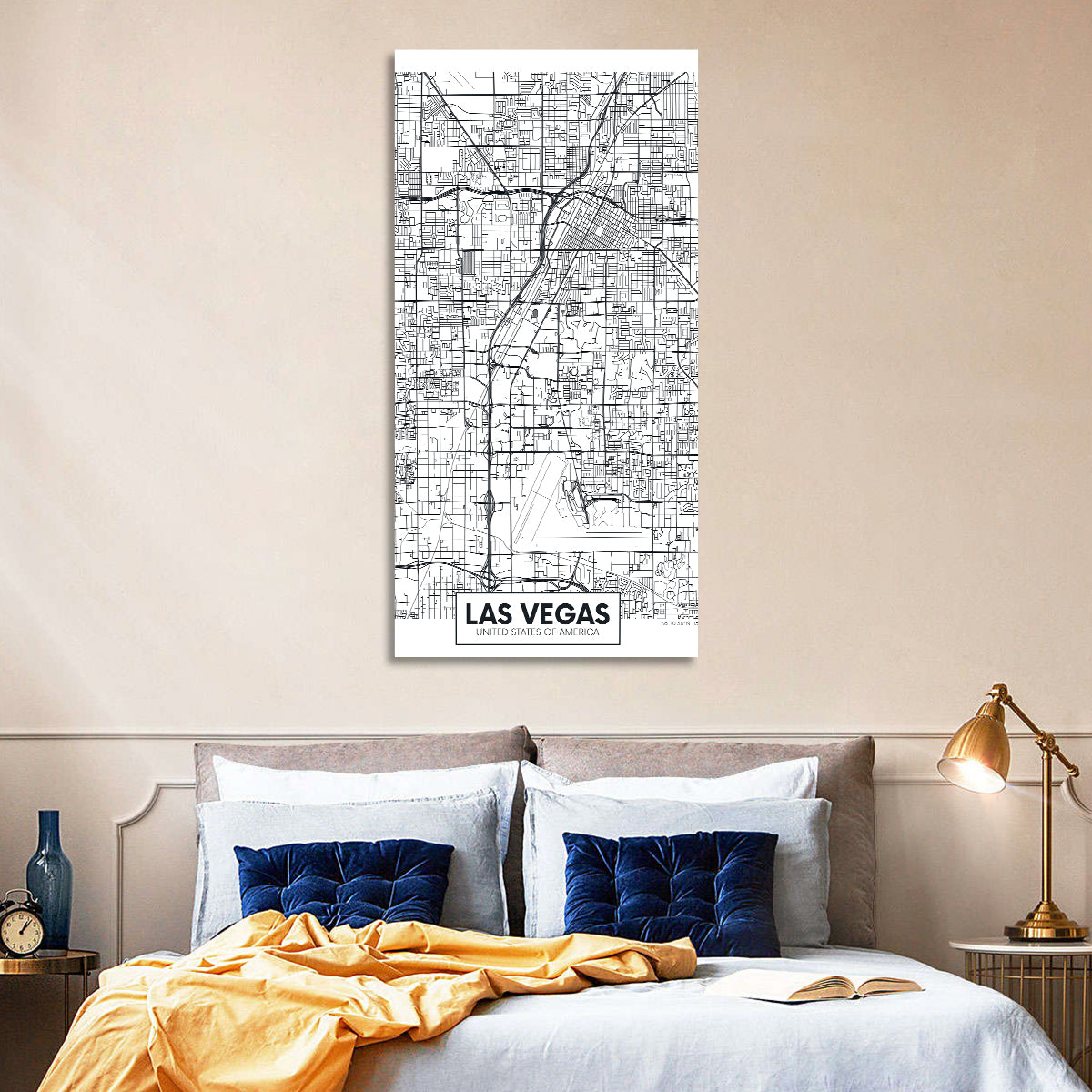 Las Vegas Street Grid Map Wall Art in a room, portrait