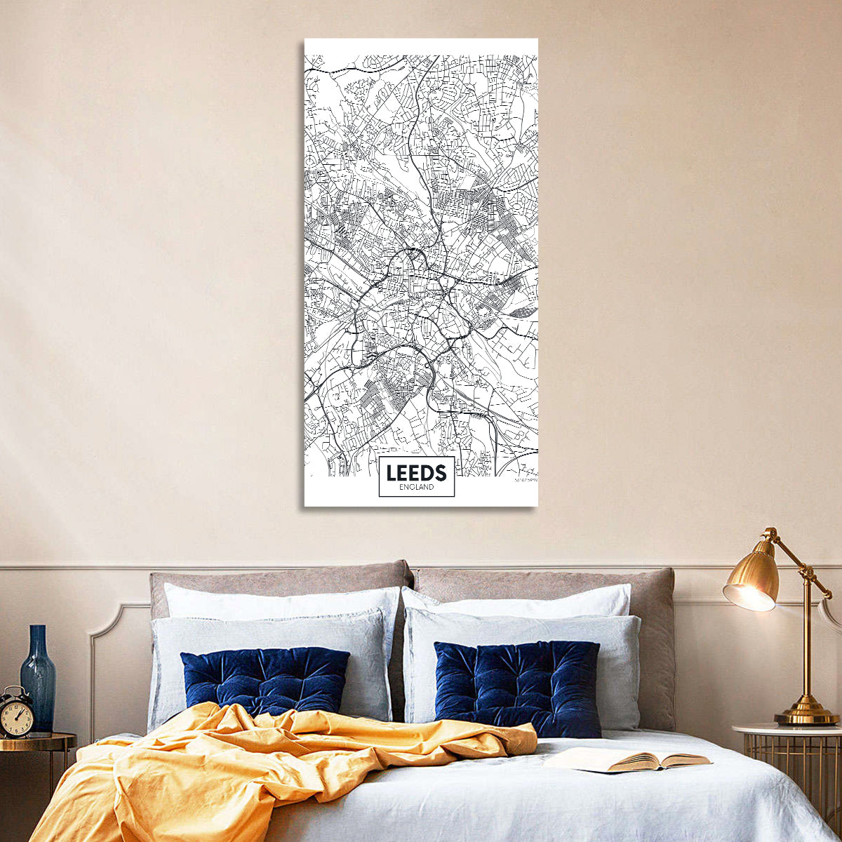 Leeds Street Map Wall Art in a room, portrait