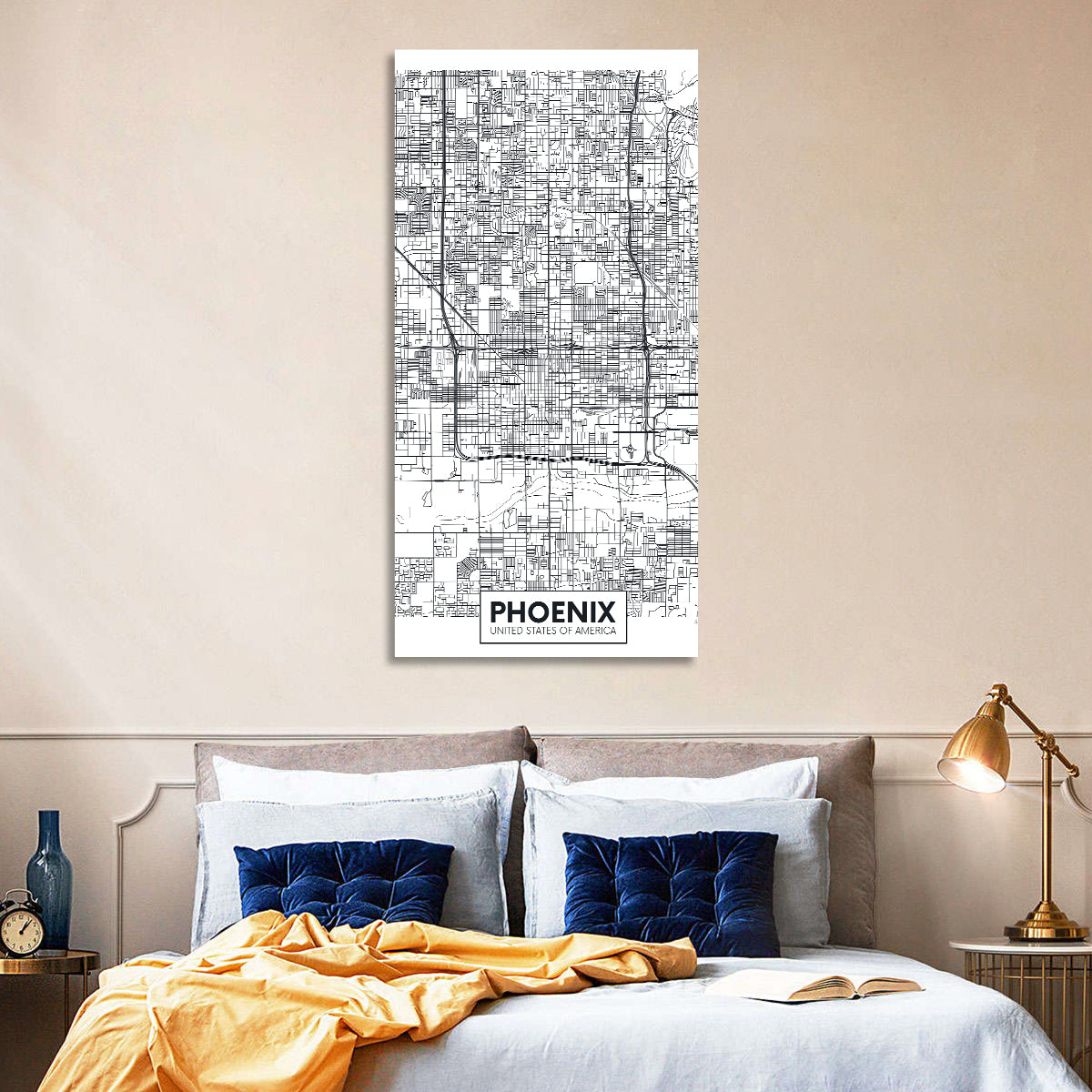 Phoenix Street Grid Map Wall Art in a room, portrait