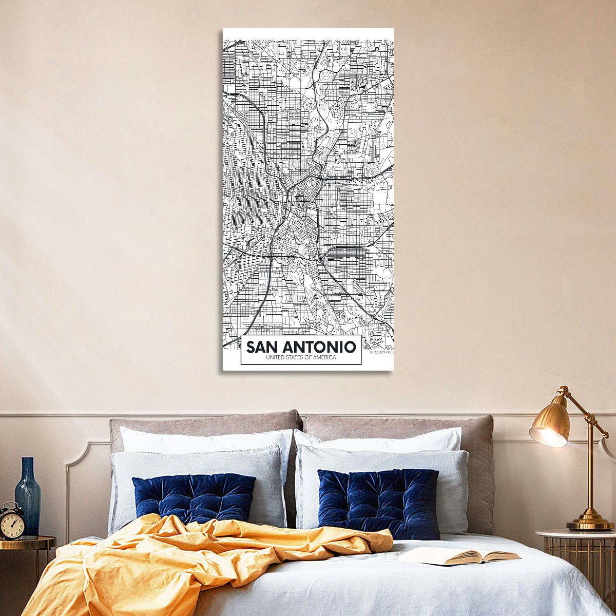 San Antonio Minimalist City Map Wall Art in a room, portrait