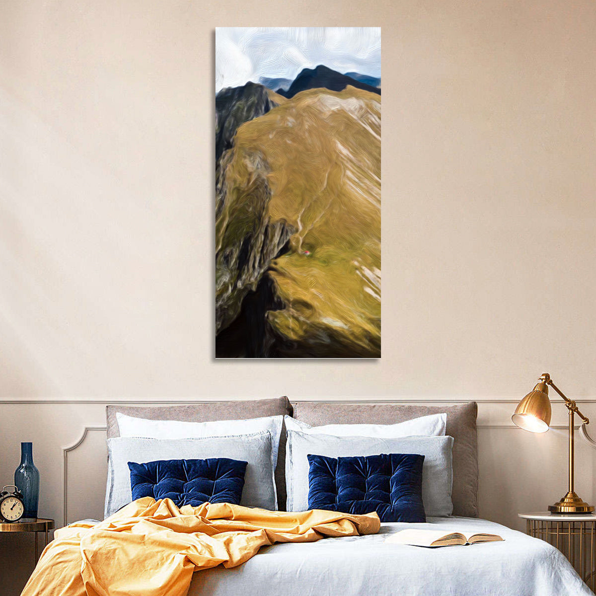 Aerial Mountain Slope with Red Cabin Wall Art in a room, portrait