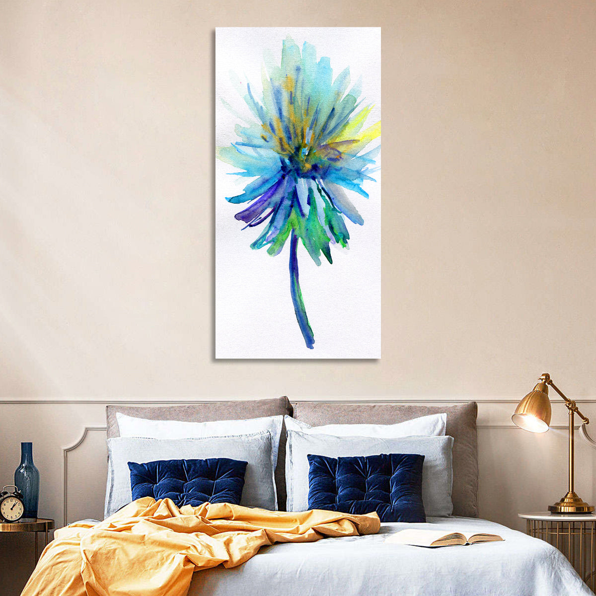 Ethereal Blue Watercolor Flower Wall Art