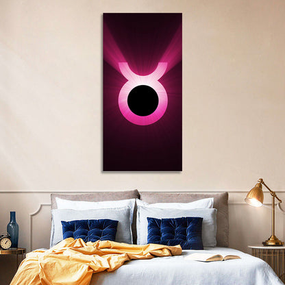 Glowing Pink Taurus Symbol Wall Art