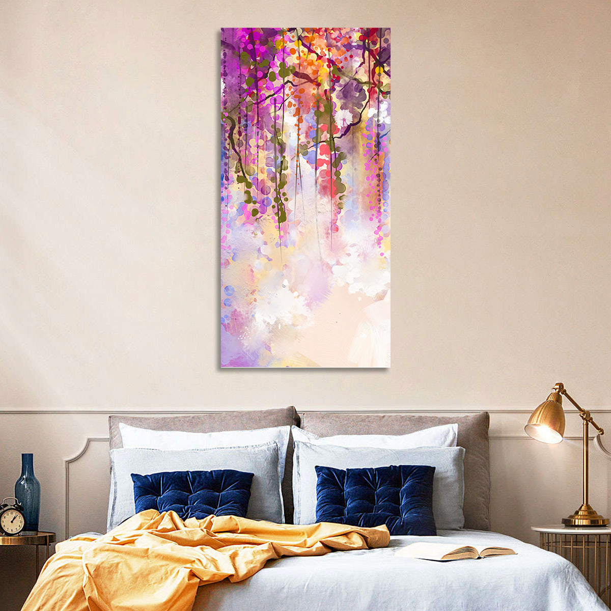 Wisteria Floral Abstraction Wall Art in a room, portrait