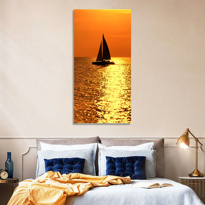 Sailboat Silhouette at Golden Sunset Wall Art