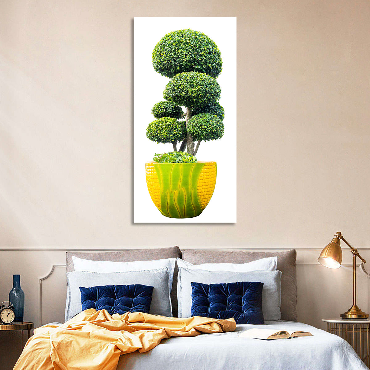 Bonsai Topiary in Yellow Lime Pot Wall Art in a room, portrait