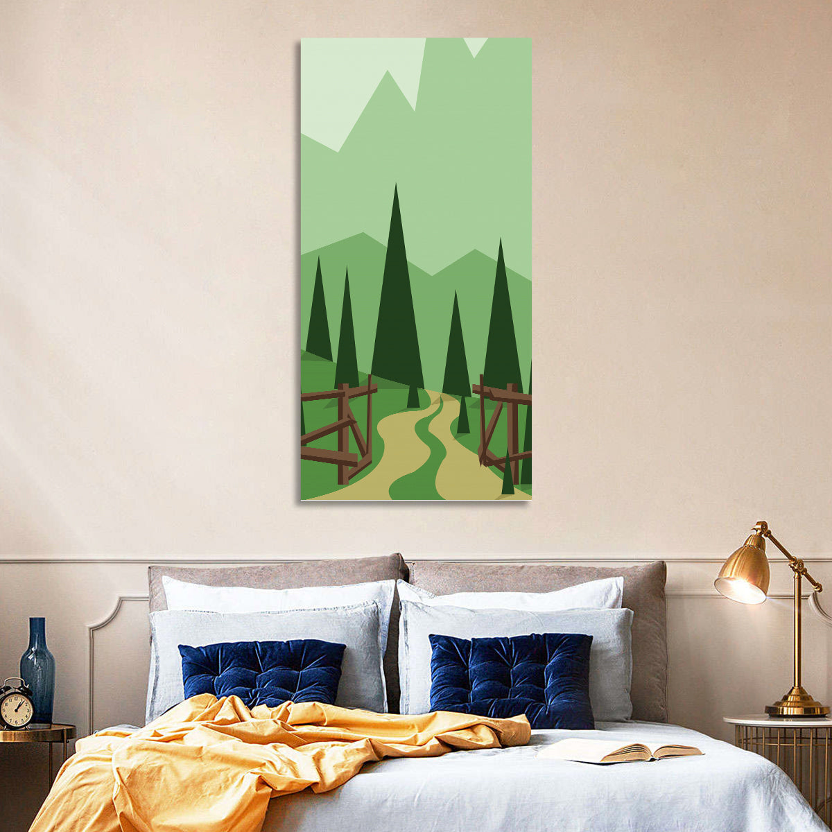 Winding Forest Path Wall Art in a room, portrait